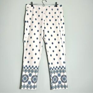 J. Jill Essential Cotton Ankle Pants White Blue Medallions Pull-On Sz.12 Petite